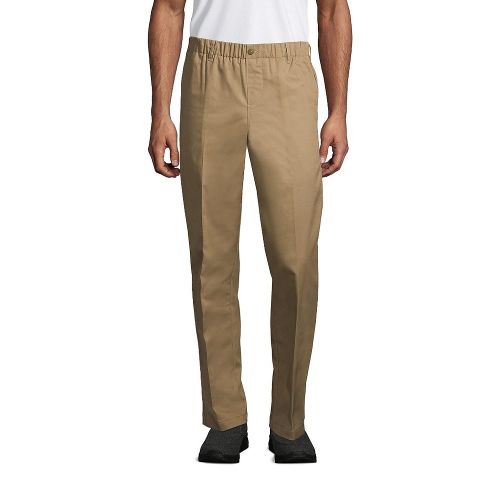 NWT LANDS' END MEN'S ELASTIC WAIST BLENDED CHINO PANTS KHAKI 32, 37 & 38